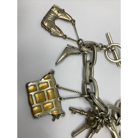Kenneth Cole Reaction Charm Bracelet Shoes Purses Keys Mostly Silver Tone - Picture 7 of 11